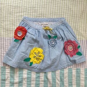 Mini Boden Striped Skirt with Floral Appliqué